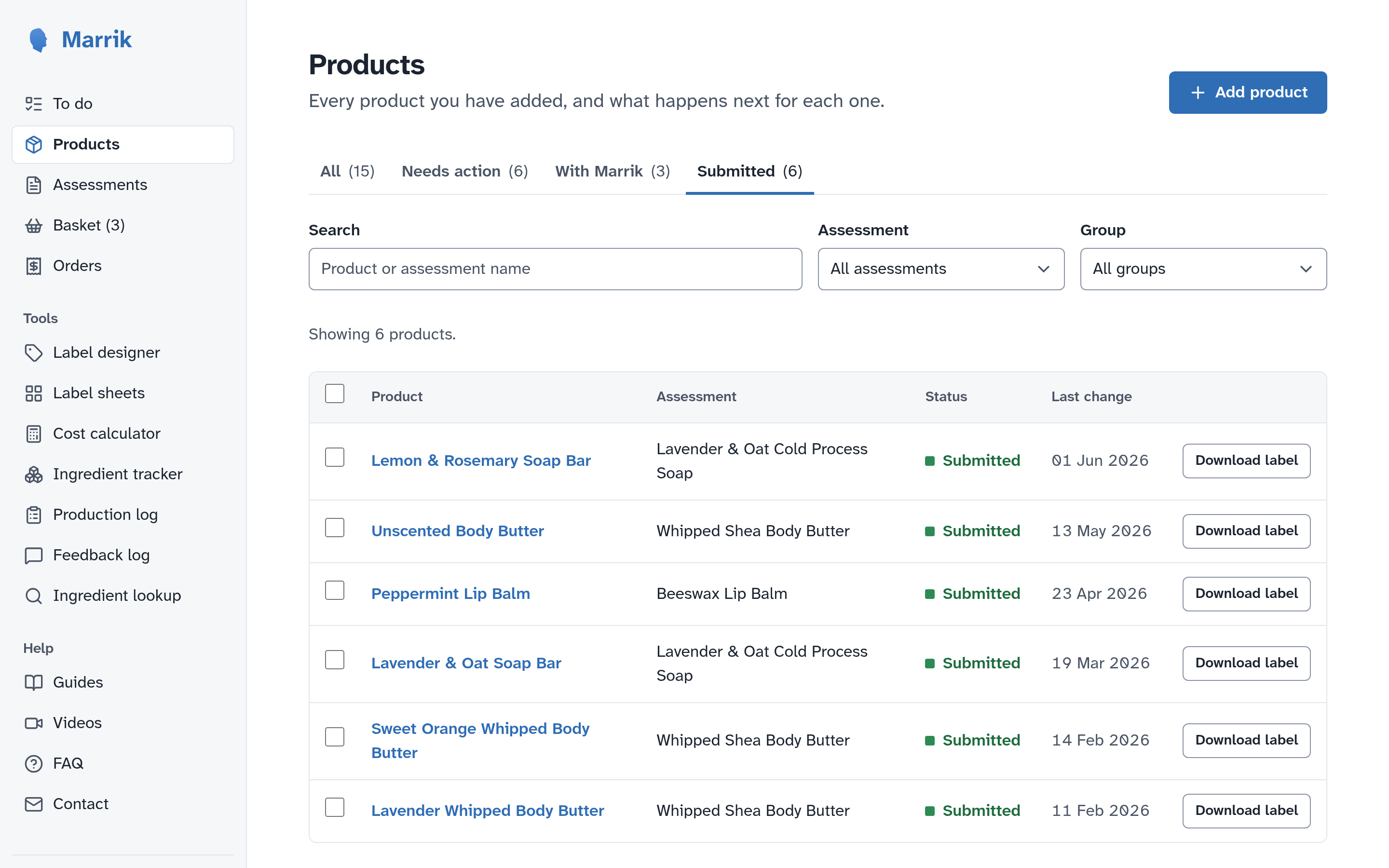 Marrik customer records screenshot